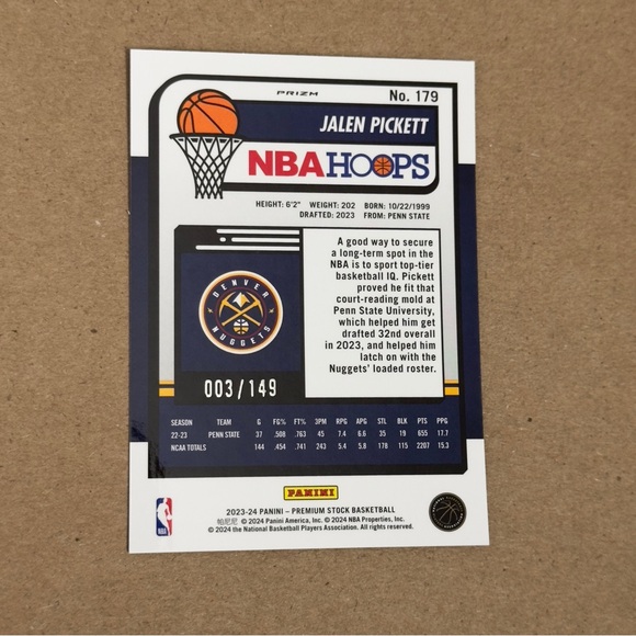 2023-24 Panini NBA HOOPS Premium Stock Jalen Pickett #179 purple Prizm / 149 - Picture 4 of 6
